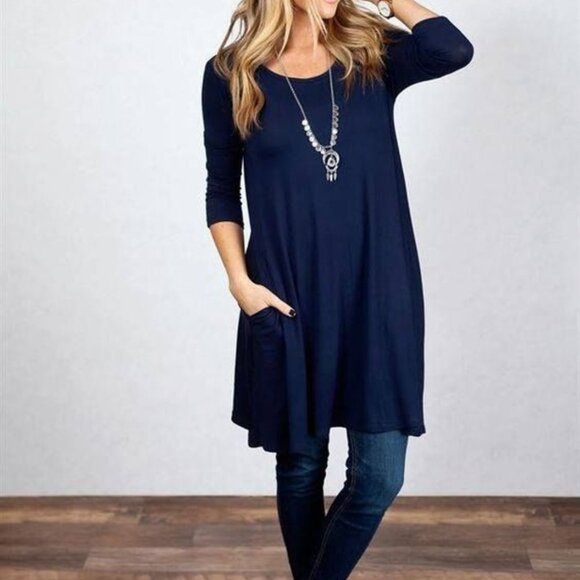 Navy blue shift dress, M-L - Picture 1 of 2